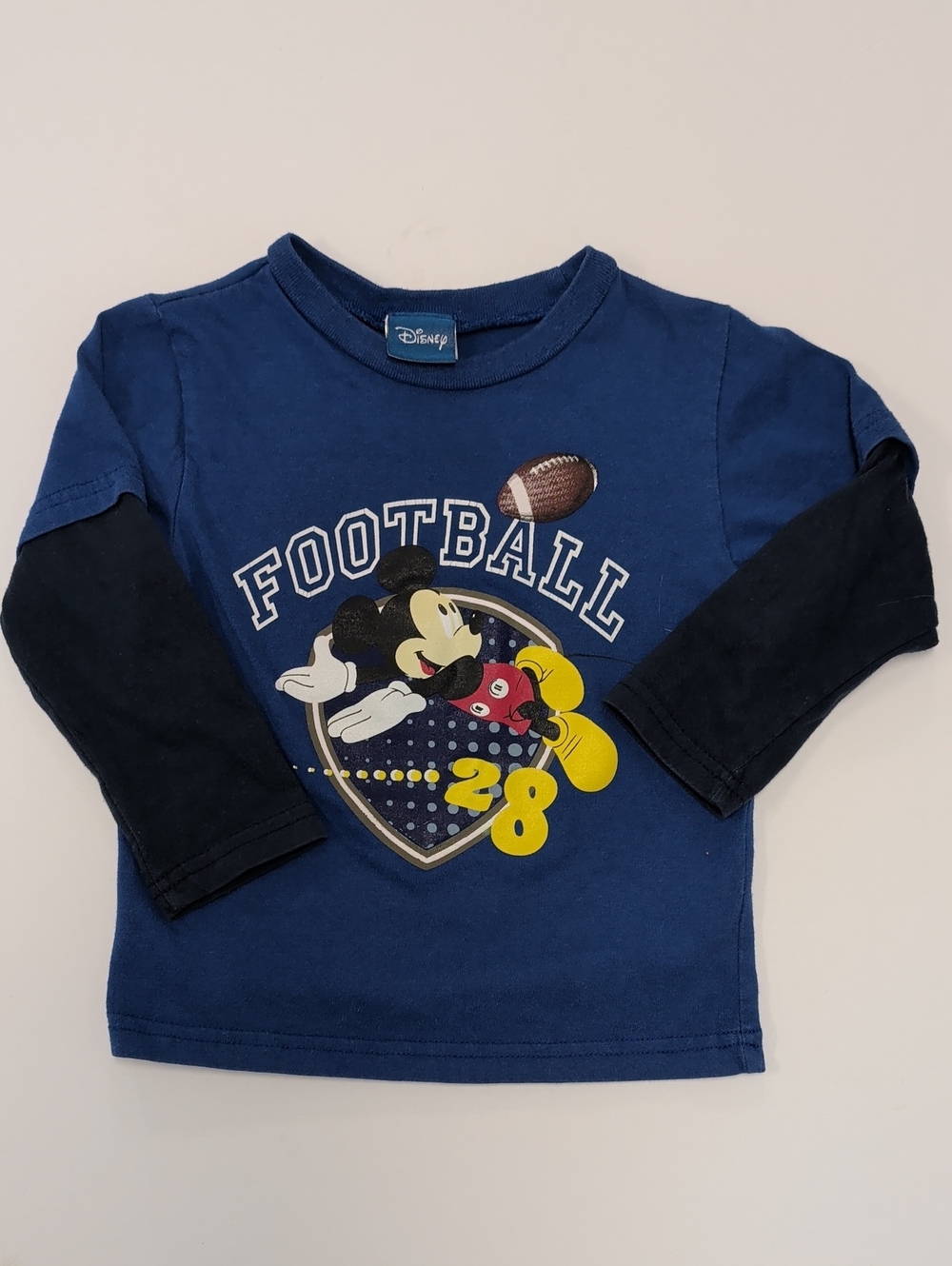 Disney Navy and Black Mickey Football Long-Sleeve Tee -Vintage